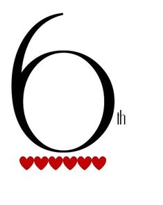 the number six has hearts on it and is surrounded by smaller red hearts in black