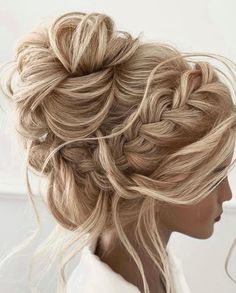 10 Stunning Bridal Hairstyles That Will Make You Say 'I Do Maid Of Honor Hairstyles Updo Braids, Viking Style Updo, Unique Updos Creative, High Messy Bun With Braid, Updo Hairstyles With Volume, Up Dues Hair Styles, Beach Bridesmaid Hair Half Up, Hairstyle For Low Back Dress, Bridal Party Hair Updo