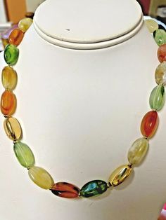 Napier Choker Necklace Strand w Multicolor Lucite Beads Green Yellow Goldtone | eBay Green Bead, High Quality Jewelry, Green Yellow, Choker, Choker Necklace