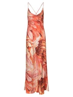 This captivating Roberto Cavalli maxi dress is crafted from sumptuous 100% silk, featuring a flowing silhouette and a unique strappy back. The vibrant feather print blends warm tones, adding a striking touch for memorable occasions.

- Made in Italy  
- Composition: 100% Silk Orange Long Dresses, Roberto Dress, Roberto Cavalli Dress, Cavalli Dress, Print Long Dress, Satin Dress Long, Designer Products, Printed Long Dresses, Silk Slip Dress