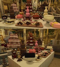 there are many different cakes and desserts on the table in front of each other