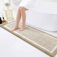 This kind bath mats are made up of 0.6-inch height premium soft and fluffy microfiber, where with the help of unique fiber locking technique, the fluff is thicker, making it well-suited for bathroom, vanity, vacation home, master bedroom, kids' bathroom, guest suite. The soft microfiber fabric, will not let the water drip on to the floors, when you are stepping out of your bath, shower or getting ready by the sink. Further, there is moisture trapped inside the mat's deep pile, which allows the r Floor Tub, Water Drip, Kids Bathroom, Bathroom Floor, Mudroom Furniture, Bath Towel Sets, Kids' Bathroom, Guest Suite, Game Room Furniture