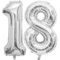 the number eight balloon is shown in silver