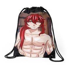 a drawsack bag with an anime character on the front and side, featuring red hair