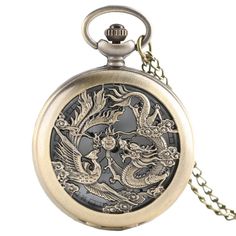 Discover Timeless Elegance With Our 1pc Retro Half Hunter Hollow Dragon & Phoenix Design Pendant Pocket Watch. This Unisex Accessory Features A Unique Hollow Pattern Case With A Dragon And Phoenix, Symbolizing Peace, Prosperity, And The Best Of Luck. The Bright Gold-Tone Case, Roman Numerals, And Special Skeleton Dial With A Black Movement Exude Vintage Charm And Sophistication. Brand New With Precise Mechanical Movement, This Pocket Watch Offers Excellent Craftsmanship And A Luxurious Touch. Co Pocket Watch With Chain, Lucky Charm Necklace, Dragon Phoenix, Phoenix Design, Pocket Watch Necklace, Cool Clocks, Fob Watch, Clock Gift, Fashion Pendant