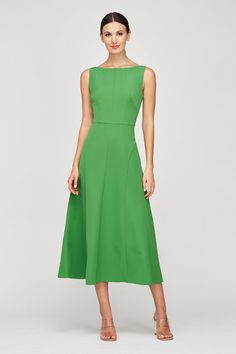 Amari Tea Length Dress – Kay Unger Flared Dresses Classy, Crepe Dress Classy, Line Silhouette, Tea Length Dress, Flounce Skirt, Dresses Classy, Elegant Dresses Classy, Polly Dress