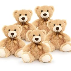 six brown teddy bears sitting next to each other