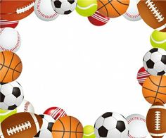 a frame made up of different types of sports balls