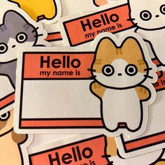 hello my name is stickers with cats on them