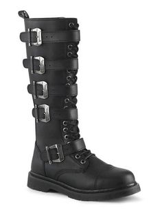 Good Basic. Side Zipper. BOLT-425 20 eyelet buckled combat boots Knee High Combat Boots, Steampunk Men, Alternative Shoes, Gothic Boots, Clothing Tips, Demonia Shoes, Festival Shoes, Punk Boots, Pleaser Shoes