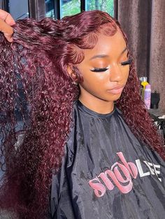 99J Burgundy Color Water Wave Hair 13x4 Lace Front Wigs - CurlyMe Hair Water Wave Burgundy Wig, 99j Water Wave Wig, 99j Deep Wave Wig, Red Water Wave Wig, Burgundy Water Wave Wig, Burgundy Deep Wave Wig, Water Wave Hair, Textured Curly Hair, Hair Care Oil