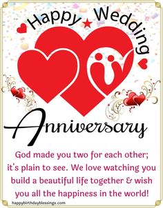 two hearts with the words happy wedding anniversary