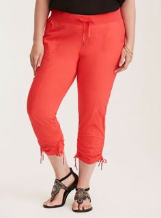 Torrid Bright Coral Stretch Poplin Cropped Pant  Item is brand new! Auction includes: 1 pair of pants Stretchy lightweight poplin has a utility look with a crisp feel. The ruched tie cuffs are adjustable while deep pockets add functionality. Stretch drawstring waist Side pockets Tapered leg Ruched cuffs Cotton/spandex Wash cold; dry low Imported plus size pants Plus Size Pants, Tag Sale, Pair Of Pants, Tapered Legs, Cropped Pants, Cotton Spandex, Drawstring Waist, Capri Pants, Fashion Clothing