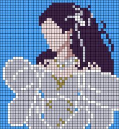 a cross stitch pattern of a woman in white