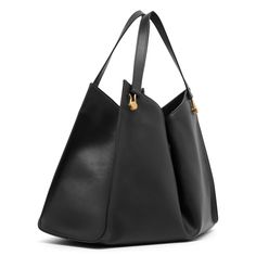 Black leather shoulder bag from The Row. The Alexia bag is made of polished saddle leather with an interior tie closure, flat handles along with an architectural draping to create volume.Measurements: L43.5 x H29.5 x W15 cmMade in Italy Designer Top Handle Hobo Bag For Office, Designer Hobo Bag With Top Handle For Office, Timeless Structured Leather Shoulder Bag, Timeless Top Handle Hobo Bag For Formal Occasions, Timeless Formal Top Handle Hobo Bag, Timeless Formal Soft Leather Hobo Bag, Chic Structured Bag With Leather Handles, Modern Top Handle Hobo Bag For Formal Events, Timeless Formal Hobo Bag With Removable Pouch