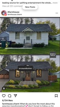 the before and after pictures of a house in brickbatten's front yard