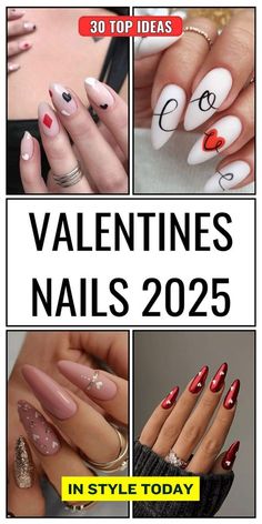 Nails For Valentines Day Short, Simple Short Valentines Day Nails, Valentines Almond Nails Designs, Valentines Day Nails 2025, Valentines Day Nails Neutral, Valentines Nail Colors, Nails For February 2024, Valintens Nail Ideas Acrylic, Almond Shape Valentine Nails