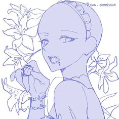 a drawing of a girl with flowers in her hand and the caption's name on it