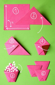 origami instructions for how to make an origami bowl with candy in it