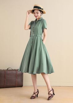 1950s Shirtwaist Dress Women Retro Swing Shirt Dress Midi - Etsy 1950s Style A-line Vintage Dress With Buttons, Vintage 1950s Collared Dress, Retro Button-up Summer Dress, Retro Summer Midi Dress For Work, Casual Vintage Knee-length Dress With Buttons, 1950s Style Knee-length Dress With Button Closure, Knee-length Buttoned Vintage Fashion Dresses, Retro Collared Shirt Dress For Summer, Vintage Dress With Button Closure For Vintage Fashion