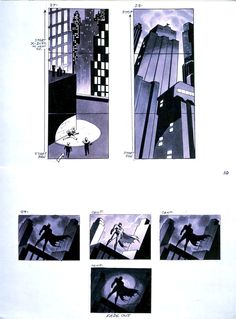 the storyboards for batman's animated movie are shown in black and white colors