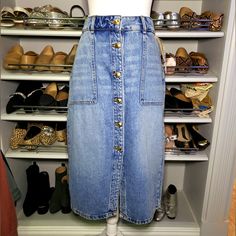 Michael Kors Stone Washed Denim Skirt Logo Button Front Closure Belt Loops Front Split Hem Washed Denim, Split Hem, Fall Winter Outfits, Denim Wash, Denim Skirt, Winter Outfits, Cool Outfits, Womens Skirt, Split