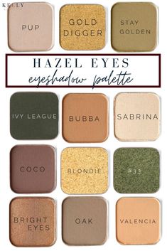 Color Palette For Hazel Eyes, Hazel Eye Makeup Colors, Eyeshadows For Hazel Green Eyes, Best Color Eyeshadow For Hazel Eyes, Eyeshadow For Soft Autumn, Hazel Eye Palette, Hazel Eye Eyeshadow Looks, Eyeshadow Looks For Hazel Green Eyes, Eyeshadow Ideas For Hazel Eyes