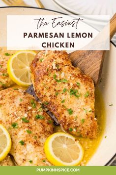 This Parmesan Lemon Chicken is an easy dinner recipe that's ready in just 30 minutes. Tender chicken is coated in a crispy layer of Parmesan cheese and seasonings and then topped with a zesty, garlic lemon sauce. This chicken breast recipe makes delicious leftovers, too!