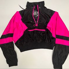 New With Tags. Womens Windbreaker With Hood. Size Small Casual Pink Half-zip Outerwear, Pink Half-zip Top For Fall, Pink Long Sleeve Windbreaker For Fall, Pink Athleisure Windbreaker For Streetwear, Pink Half-zip Top For Spring, Clothes Hacks, Windbreaker Jacket Women, White Leather Jacket, Green Utility Jacket