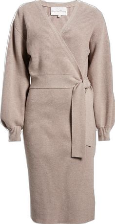 Fitted Faux Wrap Dresses For Fall, Fitted Wrap Dress For Fall, Belted Knee-length Wrap Dress For Fall, Fitted Wrap Dress For Fall Date Night, Winter Brown Belted Dress, Fall V-neck Belted Wrap Dress, Belted V-neck Wrap Dress For Fall, Fall Wrap Dress With Surplice Neckline And Tie Waist, Fall Wrap Dress With Tie Waist And Surplice Neckline