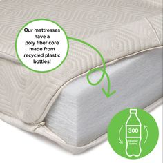 the mattress is made from recycled plastic and has a bottle label with instructions on how to use it