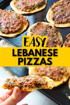 hand holding Lebanese flatbread pizza with text overlay Lebanese Pizza, Lebanese Meat Pies, Turkish Pizza, Middle Eastern Food, Lebanese Food, Meat Pies, Tasty Dinner, Pizza Recipes Easy, Flatbread Recipes