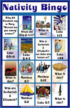 the nativity bingo game with pictures and words