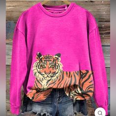 Nwot! See Pics For Description. Fits Like A Medium. Pink Tiger, Hoodie Cardigan, Round Neck Sweatshirts, Nike Sweatshirts, Striped Hoodie, Tiger Print, Hoodie Dress, Long Sleeve Sweatshirts, Pullover Sweatshirt