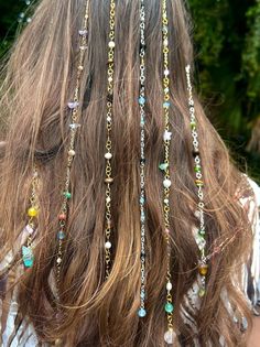 Please provide a detailed description of what you'd like your Hippie Hair Bead to look like. For example, you could use a theme, such as forest fairy, elegant, mermaid, or tie-dye, and then provide the colors you would like such as forest fairy pink, green, and white. The HHBs include all types of beads including glass, venetian, acrylic, and some crystal chips. If you'd like a specific crystal type included, please state so. Choose any crystals from the options below. Crystals: Amethyst, Aventr Fairy Hair Jewelry, Crystal Hair Beads, Hair Trinkets, Beads In Hair, Fairy Hair Accessories, Hair Jewelry For Braids, Hippie Accessories, Hair Details, Crystals Amethyst