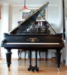 a grand piano sitting on top of a hard wood floor