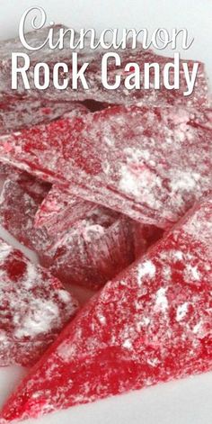 cinnamon rock candy on a white plate with the words cinnamon rock candy overlayed