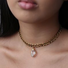 Whimsigoth Jewelry, Cuban Link Choker, Diamond Choker, April Birthstone, Crystal Choker, Fall Jewelry, Cuban Link Chain, Unique Gemstones, Herkimer Diamond