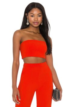 NBD Topaz Bandeau Top in Red Orange | REVOLVE Top Strapless, Glass Of Champagne, Her Closet, Life Of The Party, Young At Heart, Bandeau Top, Crepe Fabric, The Girl Who, Curator Style