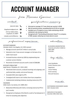 an account manager resume is shown in this file, it shows the front and back end of