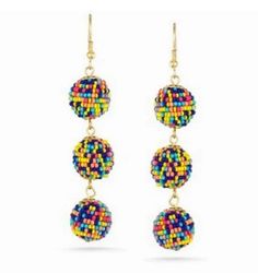 Multicolor Seed Bead Ball Drop Earrings Size: Approximately 3.2" Seed Bead Ball, Ball Drop Earrings, Bead Ball, Ball Drop