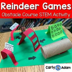 Reindeer Obstacle Course Christmas STEM Activity by Carly and Adam STEM December After School Activities, Christmas Engineering Activities, Flying Reindeer Stem, Reindeer Stem Activities, Fun Classroom Christmas Activities, Christmas Activities For 5th Grade, 4th Grade Christmas Activities, Christmas Stem Activities Elementary, Christmas Steam Activities