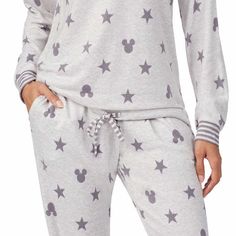 Nwt Disney Ladies' Lounge Set Size Large Gray Mickey Mouse Pattern Pajama Set Designed By Richard Leeds International Soft & Cozy Fabric Long Sleeves, Drop Shoulder Functional Contrast Drawstring At Hem Striped Trim Detail At Neckline, Cuffs, Drawstring & Waistband Full Length Jogger Style Pant Wide Elasticized Waistband 95% Polyester 5% Spandex Xs=0-2 S=4-6 M=8-10 L=12-14 Xl=16-18 Xxl=20-22 Inseam 29" Models Are 5'9" Wearing Size Small Star Print Long Sleeve Sleepwear For Loungewear, Star Print Long Sleeve Sleepwear For Pajama Party, Long Sleeve Sleepwear With Star Print For Bedtime, Long Sleeve Star Print Sleepwear, Long Sleeve Sleepwear With Star Print, Disney Cotton Sleepwear For Loungewear, Casual Star Print Sleepwear For Loungewear, Cotton Star Print Sleepwear For Loungewear, Cotton Sleepwear With Star Print