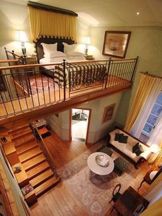 an overhead view of a living room and bedroom