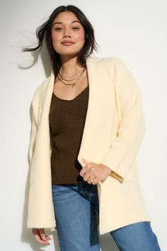 The Juliet is a slouchy open cardigan made of a fuzzy cozy knit with a shawl collar and pockets. It's polished yet totally relaxed and comes in four hard-to-choose-from colors. Open Cardigan, Oversized Blazer, Shawl Collar, Cozy Knits, Swim Accessories, Hat Hairstyles, Cardigans For Women, Sweaters & Cardigans, Set Dress