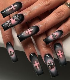 30 unique airbrush nail designs to inspire your next Paznokcie Hello Kitty, Airbrush Nails, Grunge Nails, Y2k Nails, Dope Nail Designs, Unique Acrylic Nails, Cat Nails