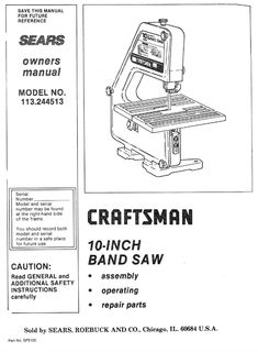 an instruction manual for craftsman 10 inch band saw