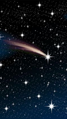 an image of a comet in the sky with stars all around it and on its side