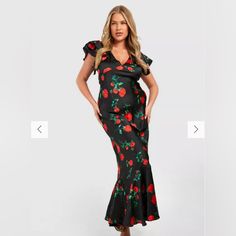 Size 26 Nwt Long Black Summer Dress, Don't Know What To Wear, Plus Size Long Dresses, Floral Wrap Maxi Dress, Plus Size Maxi Dress, Strappy Maxi Dress, Floor Length Dress, Frill Sleeves, Pink Maxi