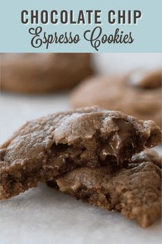 chocolate chip espresso cookies with the title above it